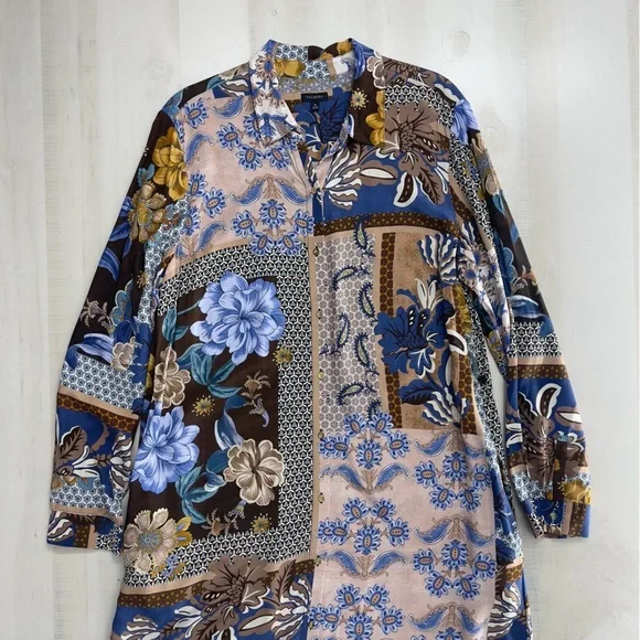 TALBOTS printed long sleeve viscose dress 14 work career slimming soft loose fit - Picture 6 of 11